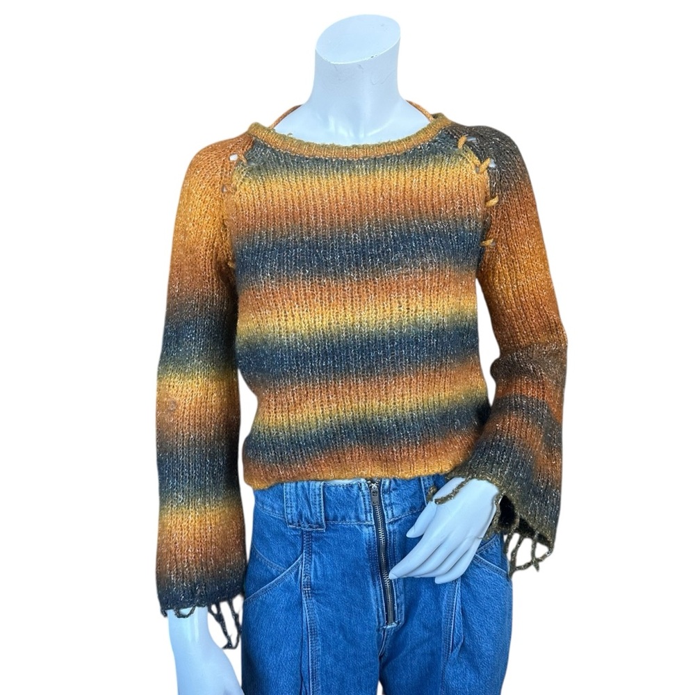 Disturbia Mangrove Distressed Yellow Green Grunge Wool Blend Sweater Size Medium